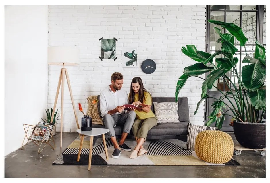 Poggiapiedi giallo con rivestimento in lavorato a maglia Jagger – Bonami Essentials