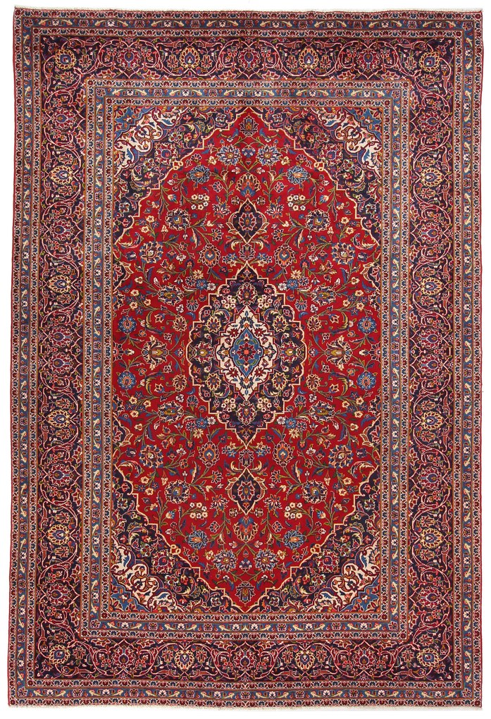 Kashan Tappeto 370x250 Rosso (Iran) Annodato A Mano