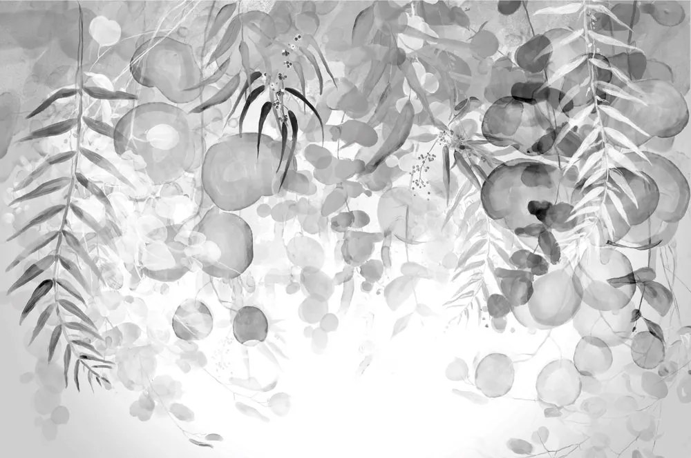 Carta da parati – Foglie Delicate in Bianco e Nero