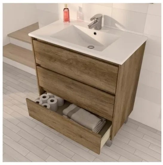 Mobile bagno 80 cm con lavabo e specchio rovere - Dakota 96249