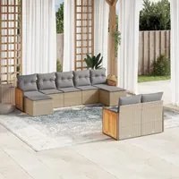 Set Divano da Giardino 9 pz con Cuscini Beige in Polyrattan 3260484