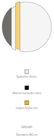 Specchio moderno 80 cm con decori foglia oro e effetto marmo nero - KEVIN