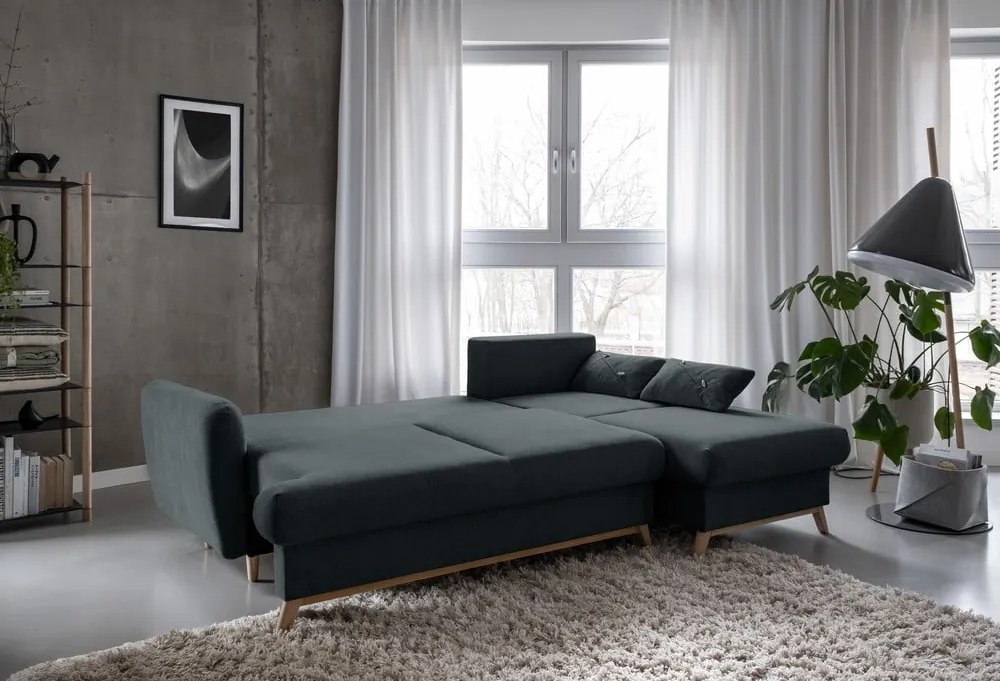 Divano angolare grigio scuro allungabile/con contenitore (con penisola a destra/con chaise lounge) Scandic Lagom – Miuform