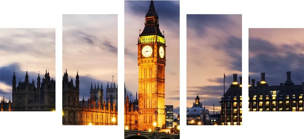 Quadri 5 pezzi – Big Ben notturno a Londra