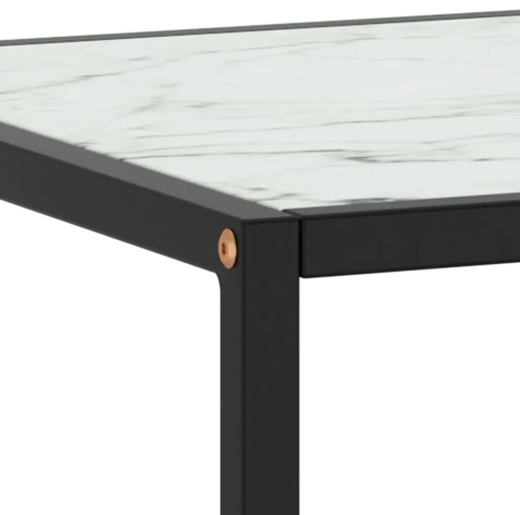 Tavolino Salotto Nero con Vetro Bianco Marmorizzato 40x40x50cm
