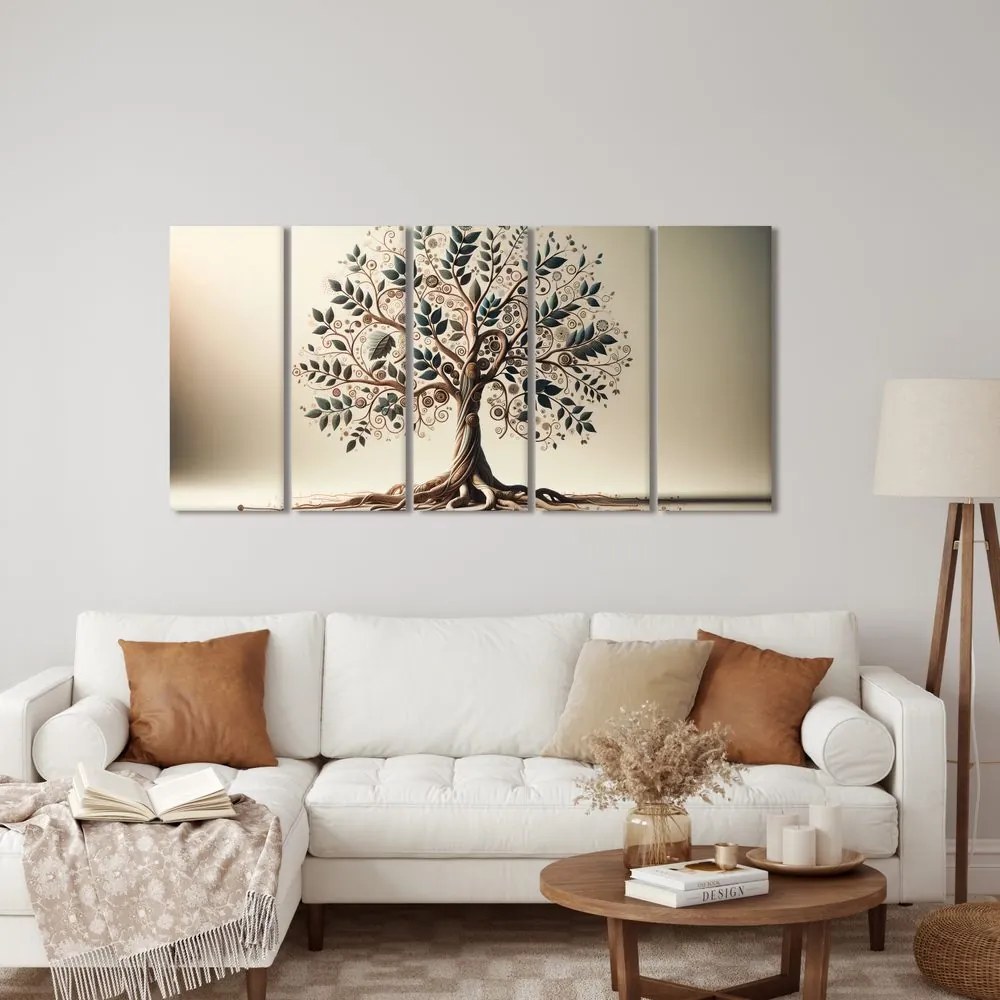 Quadri 5 pezzi – Albero della vita decorativo con ornamenti