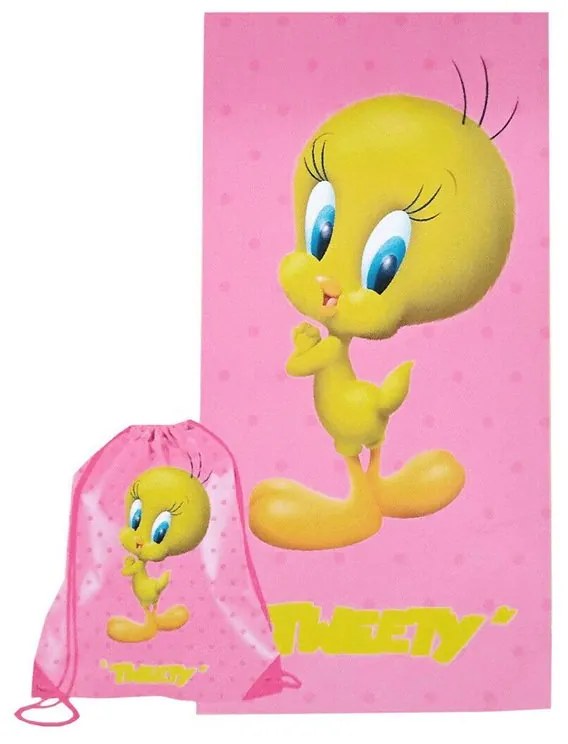 Telo Mare Tweety Looney Tunes con Sacca  Colore Rosa