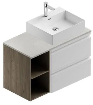 Mobile da bagno sospeso sotto lavabo L 90 x H 56 x P 46 cm bianco laccato opaco, 2 cassetti VISOBATH Pull