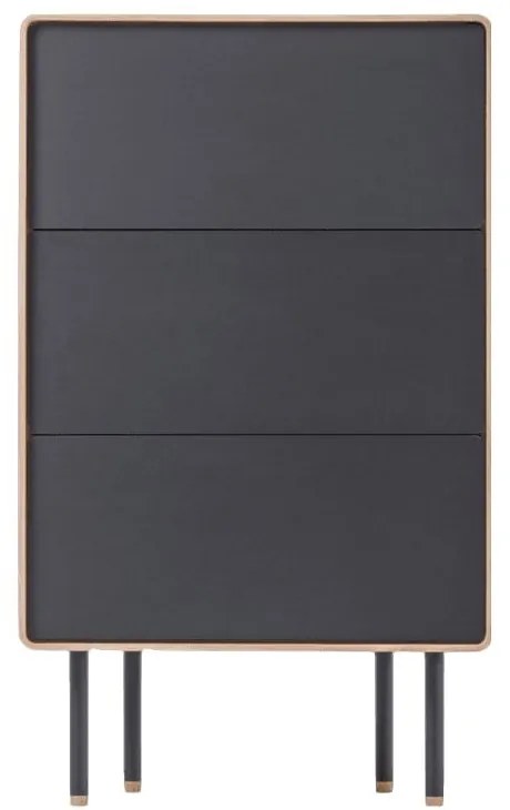 Cassettiera alta nera in legno di quercia con 3 cassetti 60x100 cm Fina - Gazzda