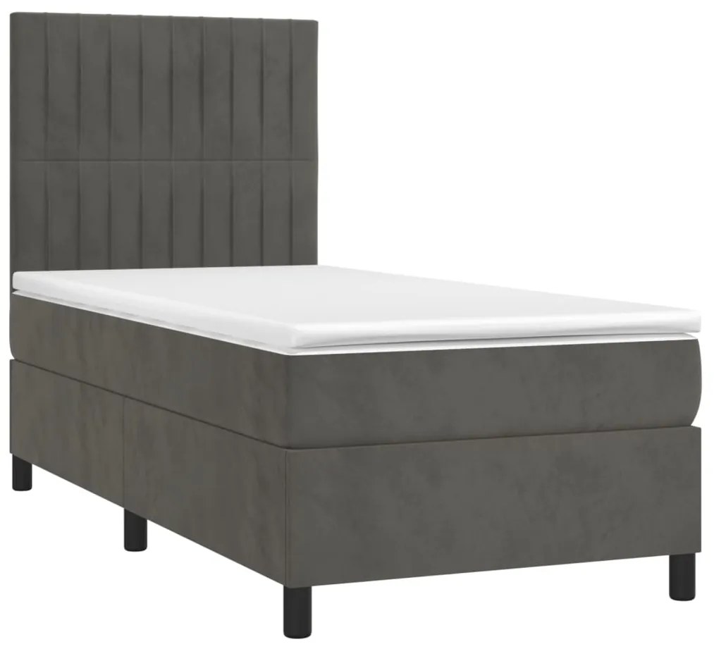 Letto a molle con materasso e led grigio scuro 90x190cm velluto