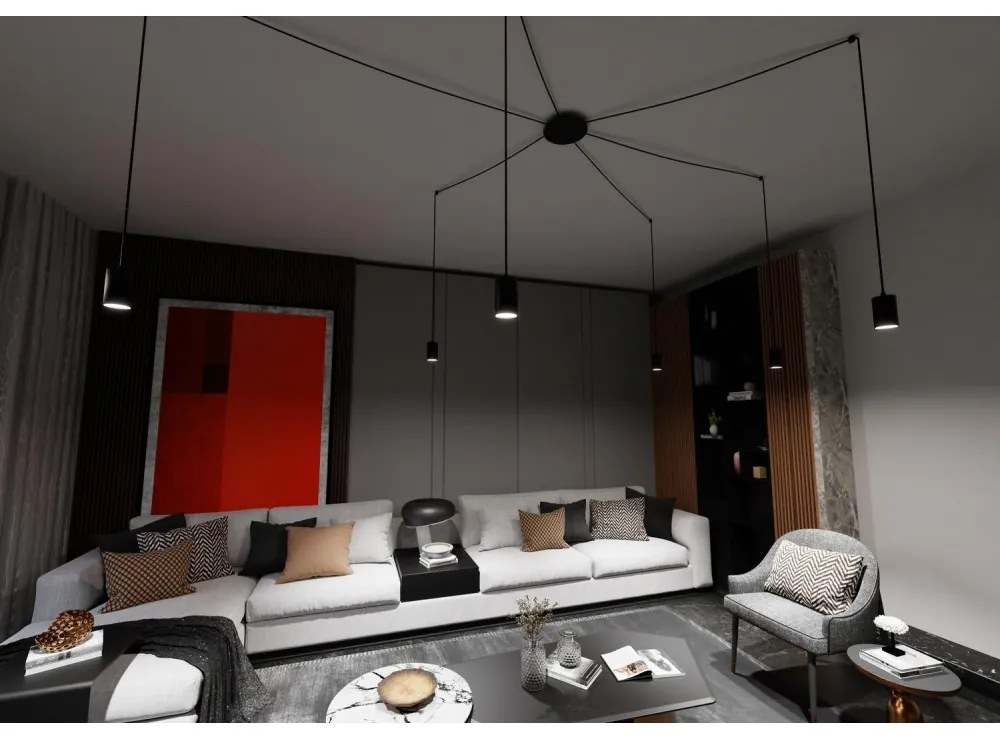 Lampadario a Sospensione in Acciaio TRAKER 6 BLACK e WHITE Colore del corpo Nero
