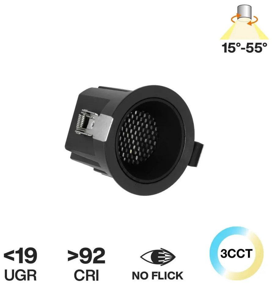 Faro da Incasso Nero 8W, Foro Ø55mm, CCT, 15°-55° con driver Philips Colore Bianco Variabile CCT