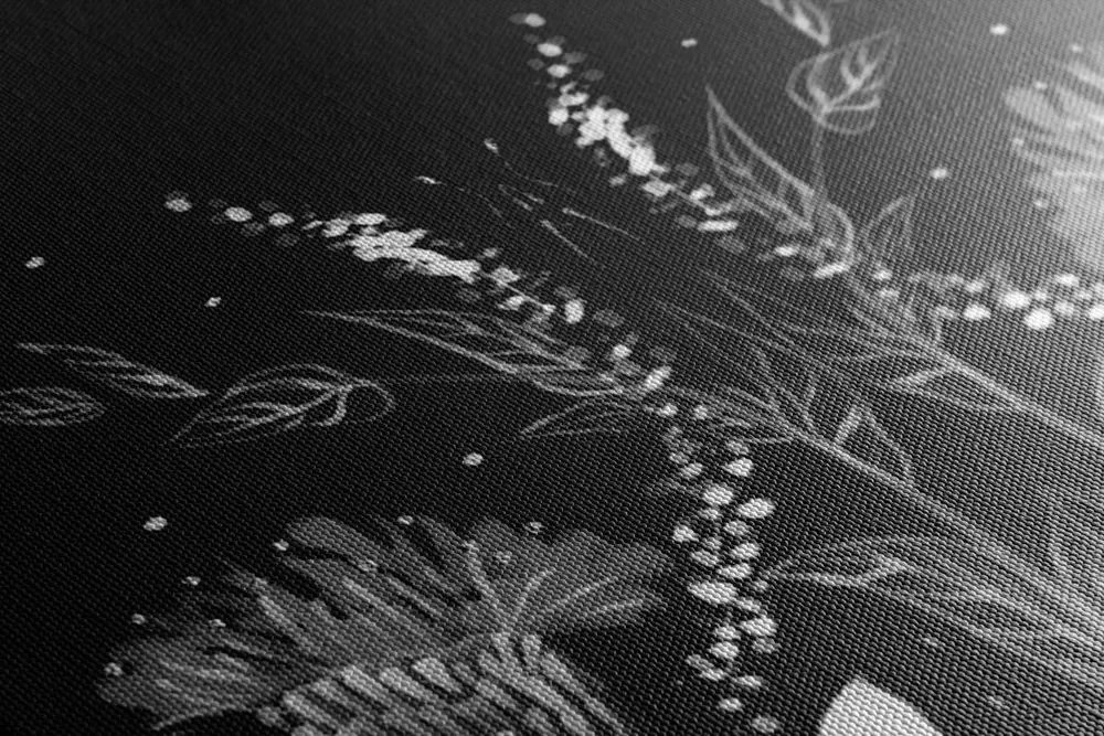 Quadro su tela – Con ornamento floreale in bianco e nero