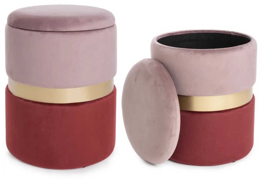 Set di 2 pouf contenitore POLINA in velluto rosa-rosso