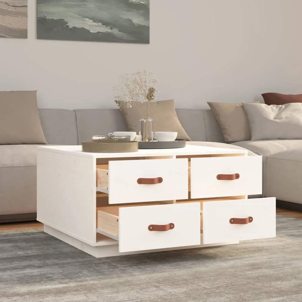 Tavolino da salotto bianco 80x80x45 cm legno massello di pino