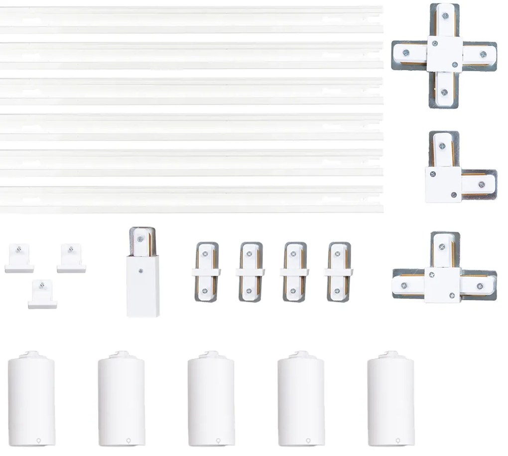 Sistema di illuminazione su binario moderno con 5 faretti bianchi monofase GU10 50 mm - Iconic Ruby