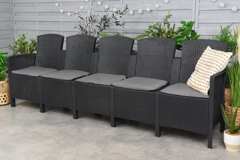 Divano cinque posti in polyrattan Lido 5 antracite Bica