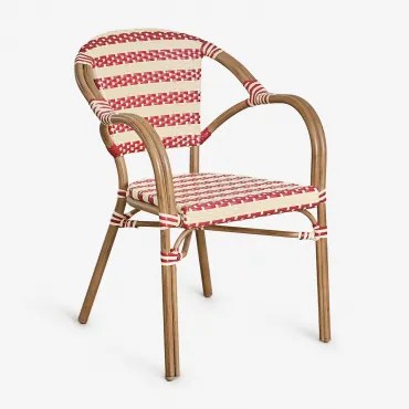Sedia Da Giardino Impilabile Con Braccioli In Rattan Sintetico E Alluminio Solange Bistro Rosso Bordeaux - Beige Crema - Sklum