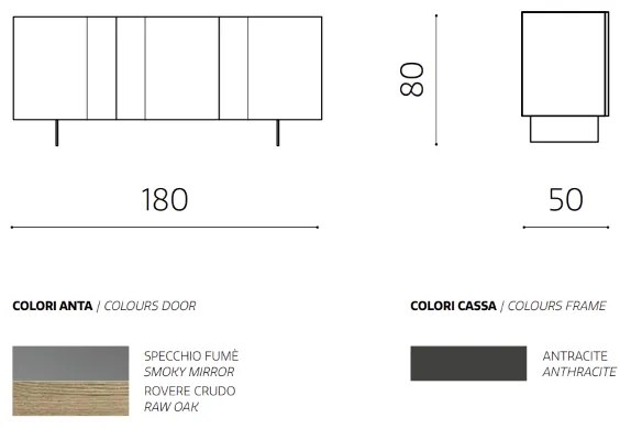 Madia in legno 180 cm 3 ante Rovere con specchio 2 piedini - ROMEO