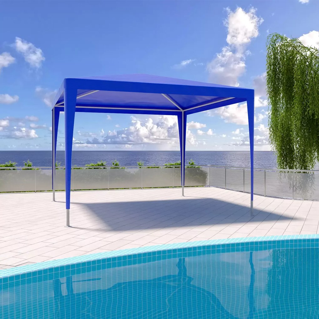 Gazebo 3 x 3 Metri Struttura in Acciaio Copertura In PE 110 gr/m² Impermeabile Idrorepellente Resistente Raggi Solari UV Tenda Ombrellone Per Fiere Pic Nic Campeggio Esterno Giardino Piscina Blu