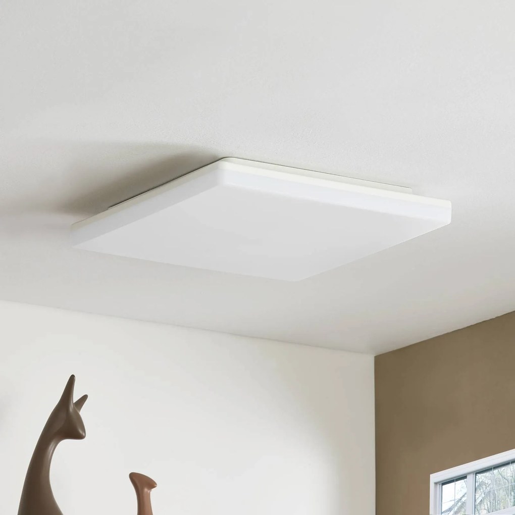 Prios Plafoniera LED Artin, 33 cm, bianco, angolare, sensore Artin PRIOS, Bianco / Opale, Bagno, Plastica, Moderno, Plafoniera
