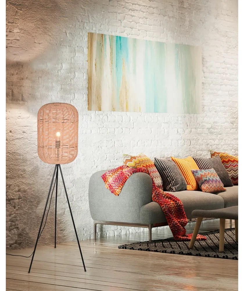 Lampada da terra beige con paralume in vimini e tessuto (altezza 150 cm) Runa - Trio