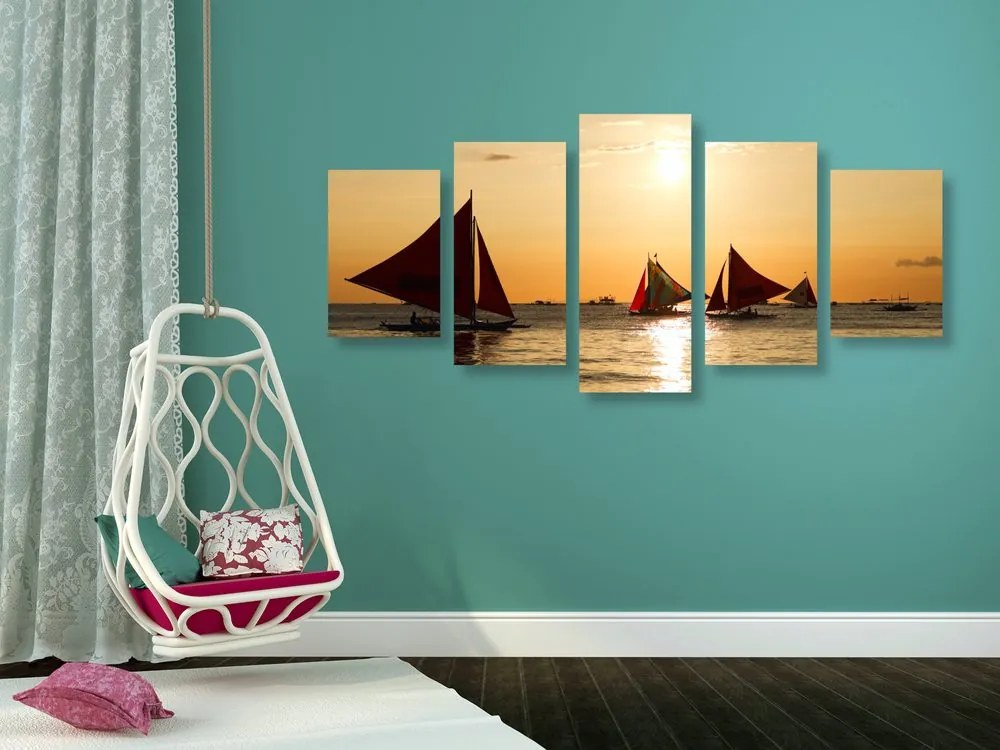 Quadri 5 pezzi – Splendido tramonto sul mare