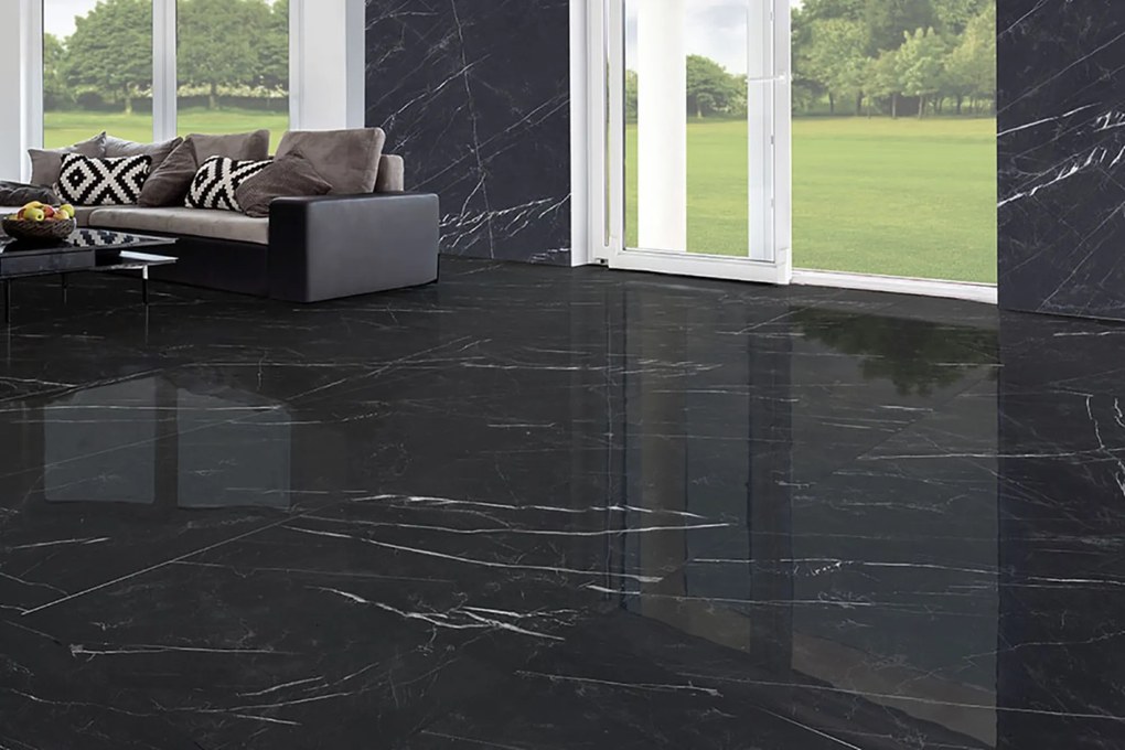 Gres Porcellanato Effetto Marmo Marquina Nero Lucido 60X120 - Embk839