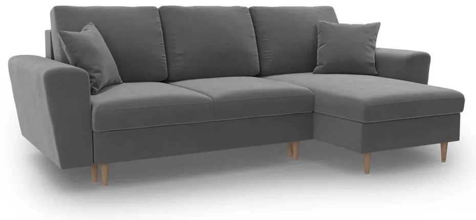 Divano angolare grigio chiaro allungabile e con contenitore con rivestimento in velluto Kyoto – Cosmopolitan Design