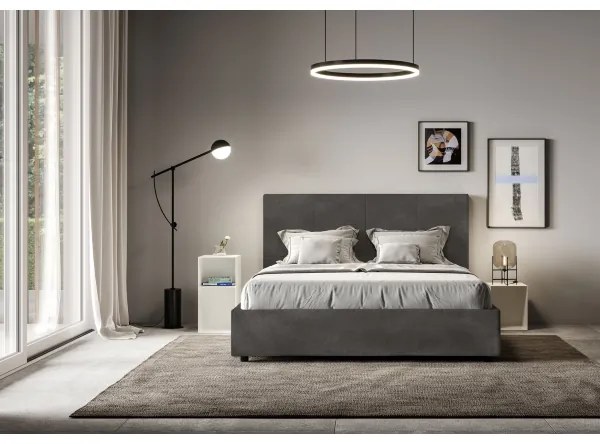 Letto contenitore da 160x190 in microfibra grigio Mika