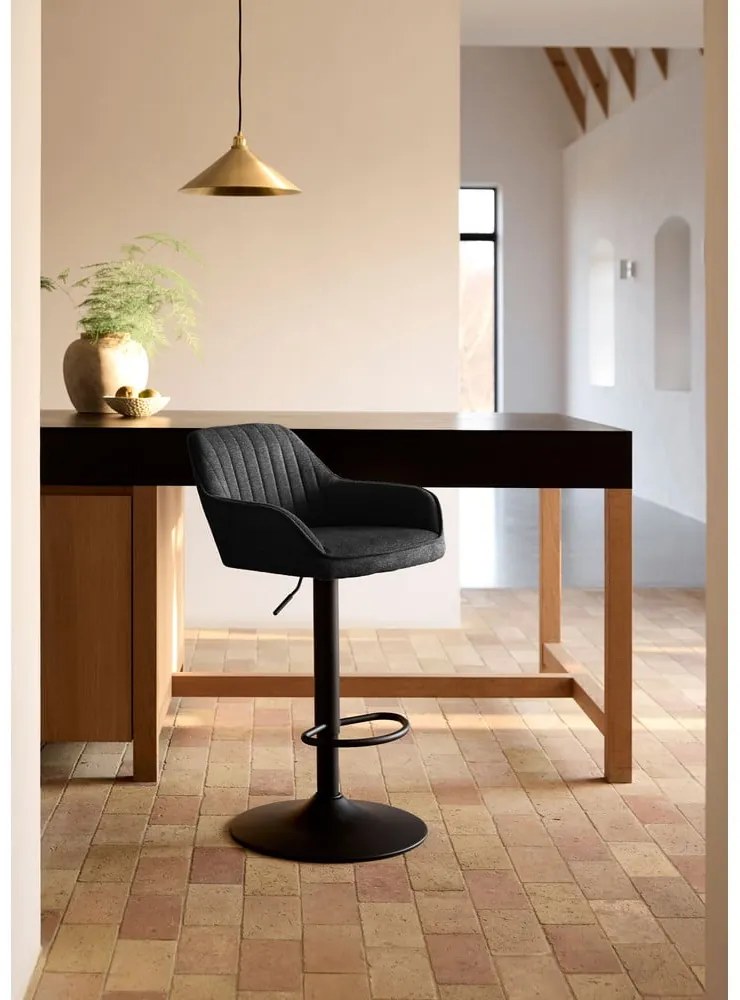 Sgabello da bar grigio scuro imbottito con altezza regolabile/con braccioli (altezza della seduta 65 cm) Nolan – Unique Furniture