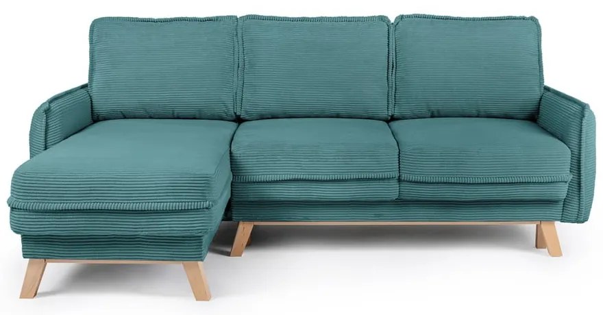 Divano letto ad angolo in velluto a coste turchese variabile Tori - Bonami Selection