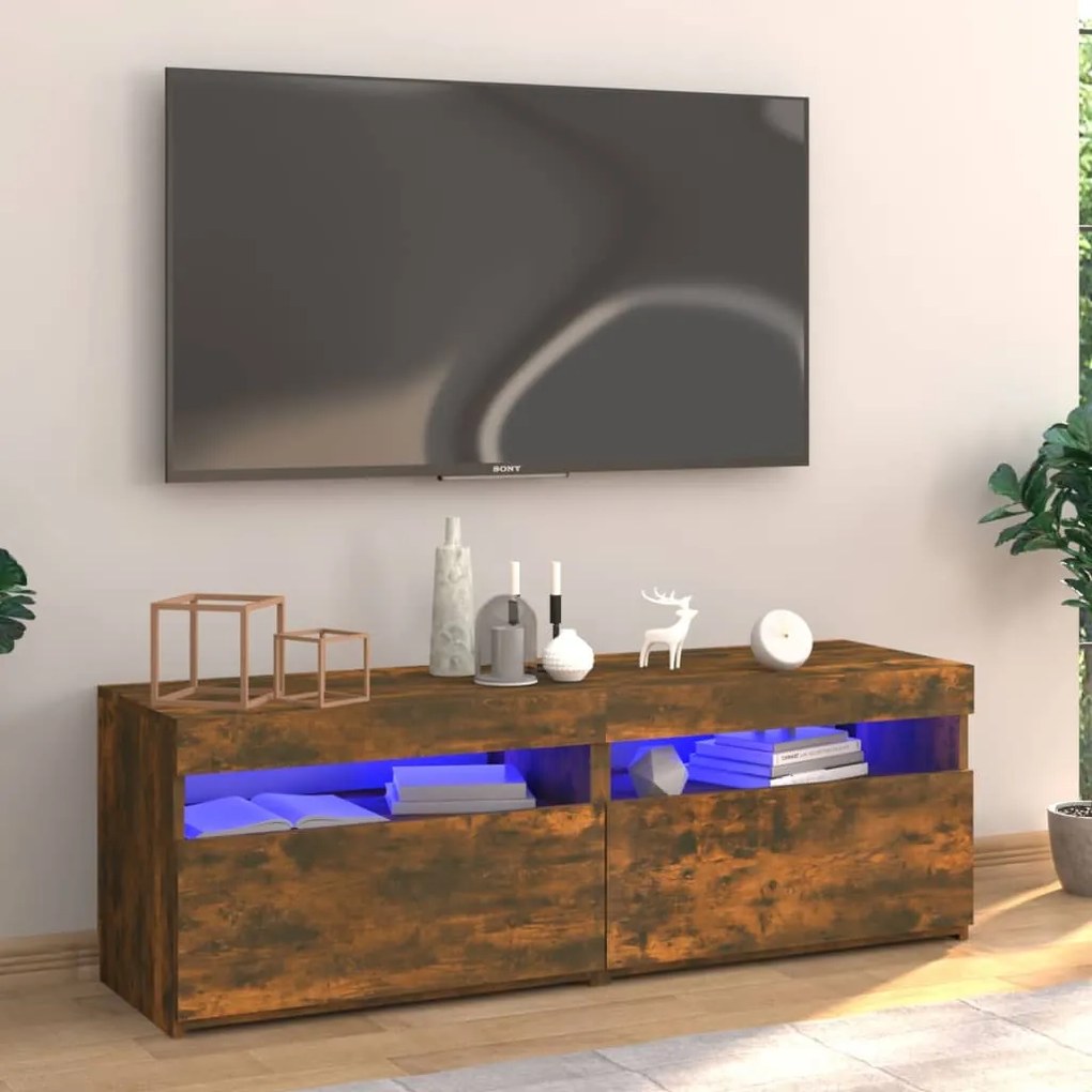 Mobile Porta TV con Luci LED Rovere Fumo 120x35x40 cm