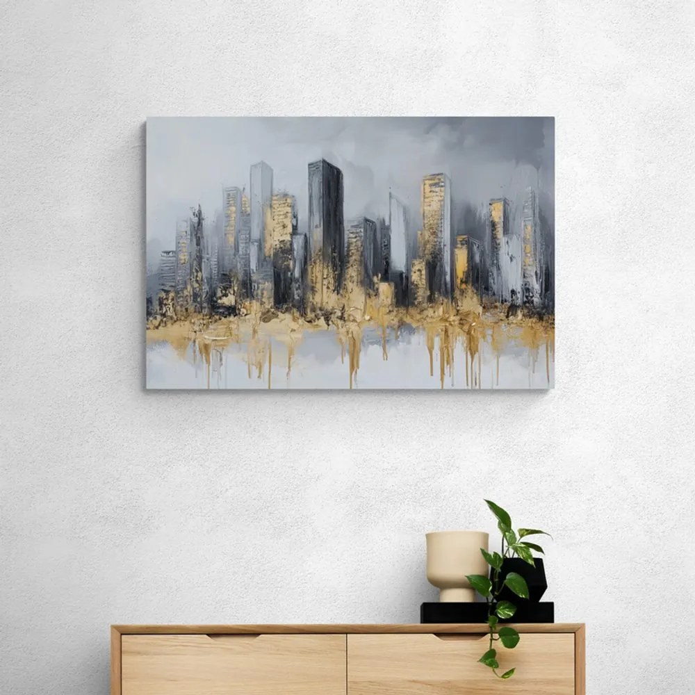 Quadro su tela – Panorama di grattacieli in oro e grigio