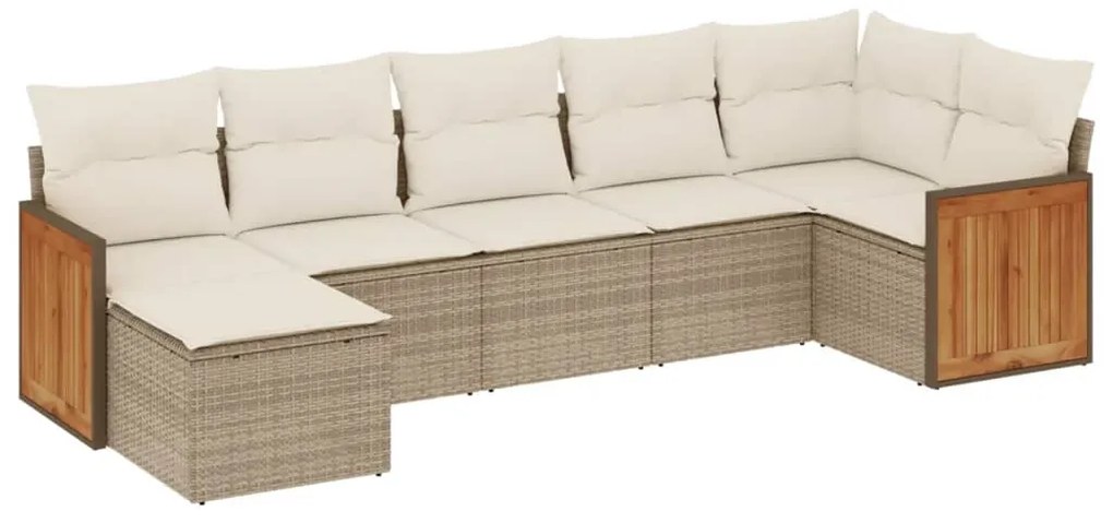 Set divani da giardino 7 pz con cuscini beige in polyrattan