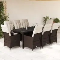 Set da Pranzo da Giardino 9pz con Cuscini Marrone in Polyrattan 3276774