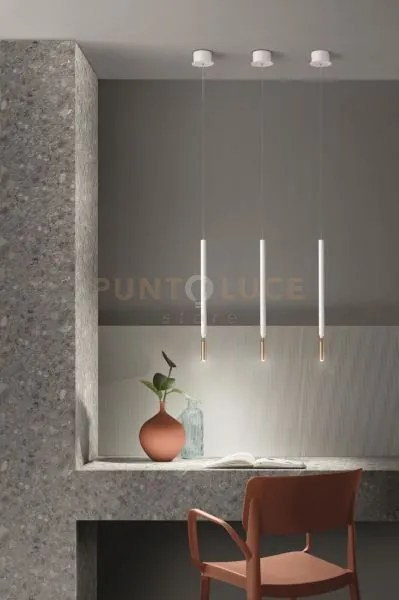 Sospensione tubic bianco e oro h.54cm d.2,5cm led 3000k 390lm 7w