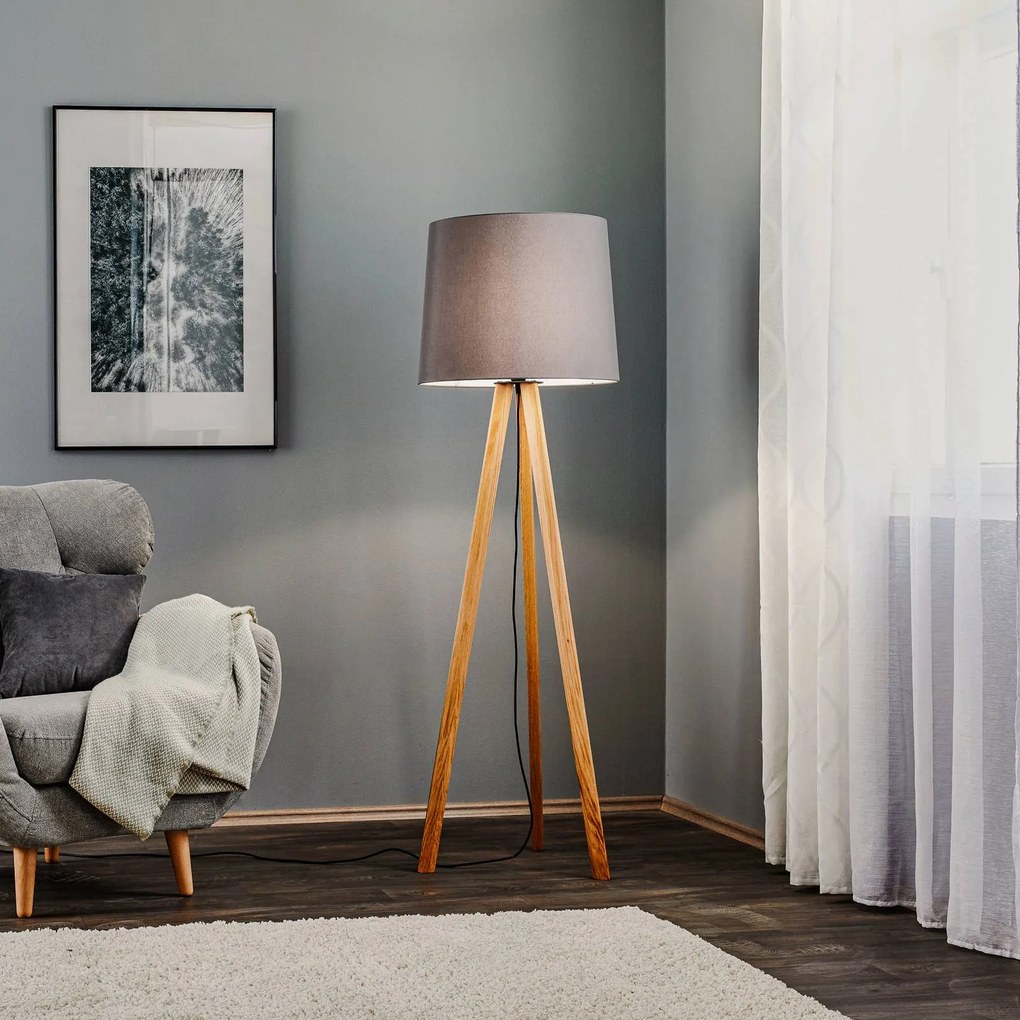 Lampada da terra Alos Quitani, Legno chiaro, Soggiorno / Sala da pranzo, Tessuto / Stoffa / Seta, Scandinavo, Lampada da terra