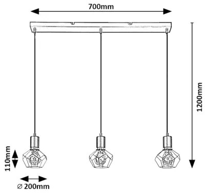 Rabalux 72242 - Lampadario a sospensione con filo FRAN 3xE27/40W/230V
