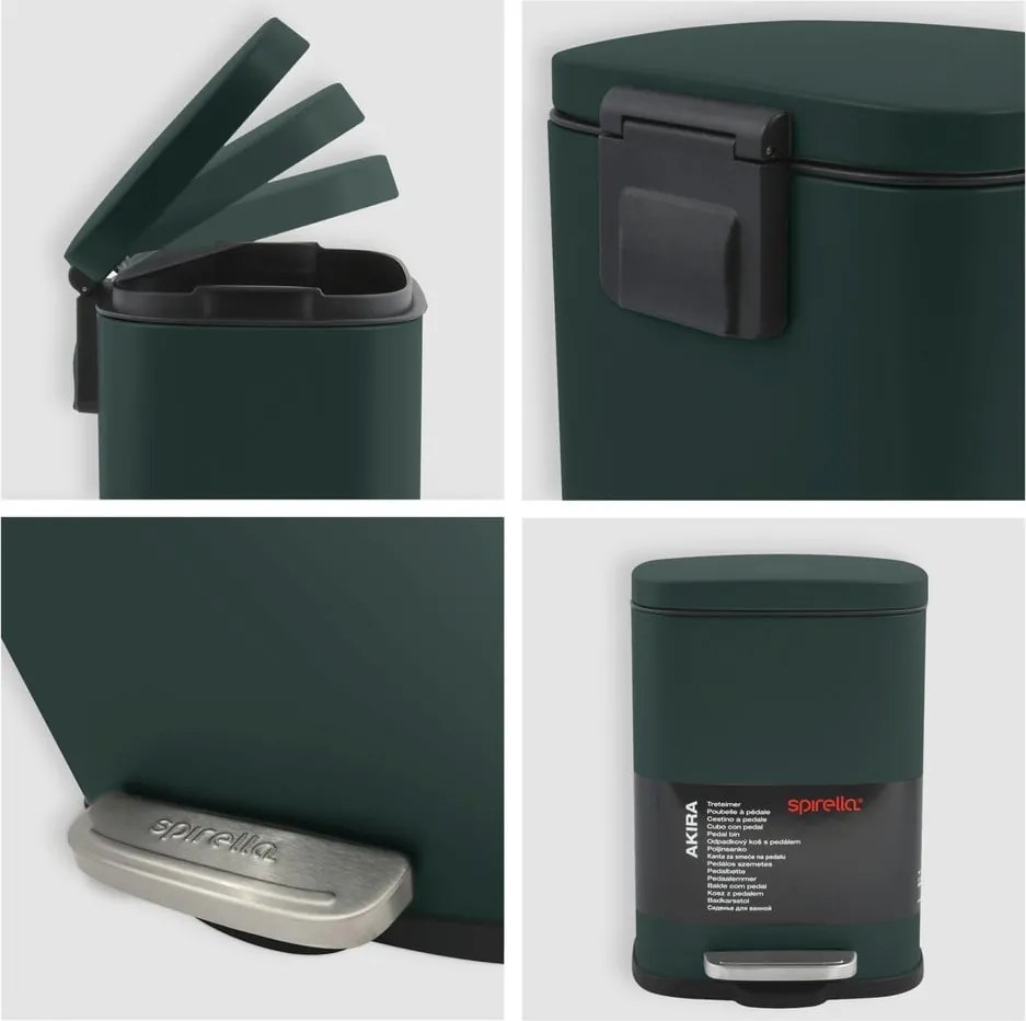 Cestino per la spazzatura verde scuro in acciaio con pedale 5 l Akira – Spirella