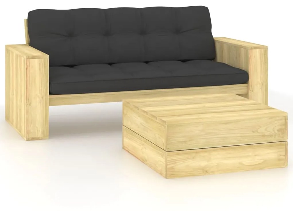 Set divani da giardino 2 pz con cuscini legno pino impregnato