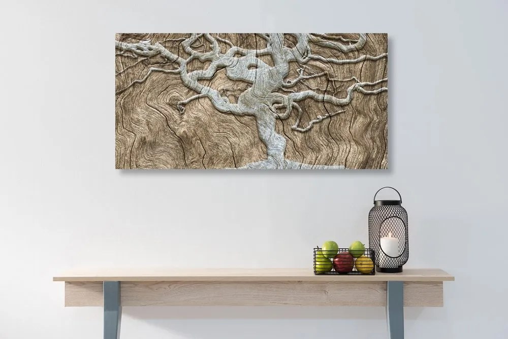 Quadro su tela – Albero astratto su legno in tonalità beige