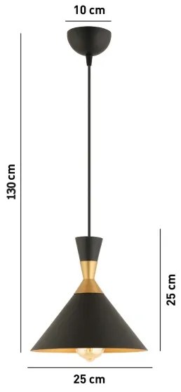 Lampadario a sospensione su cavo MONZA 1xE27/40W/230V, diam. 25 cm, nero/oro