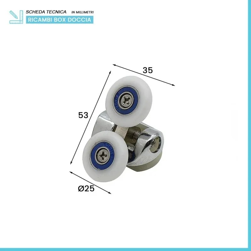 Set 2 ruote superiori universali in ABS per box doccia scorrevole