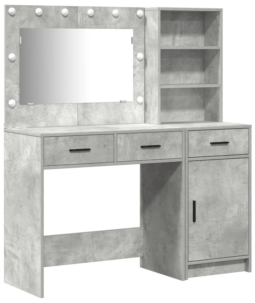 Set da toeletta a 2 pezzi con led in legno ingegnerizzato grigio cemento