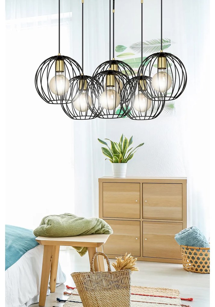 Lampadario Contemporaneo Omoikane Acciaio Nero 6 Luci E27 Ip20