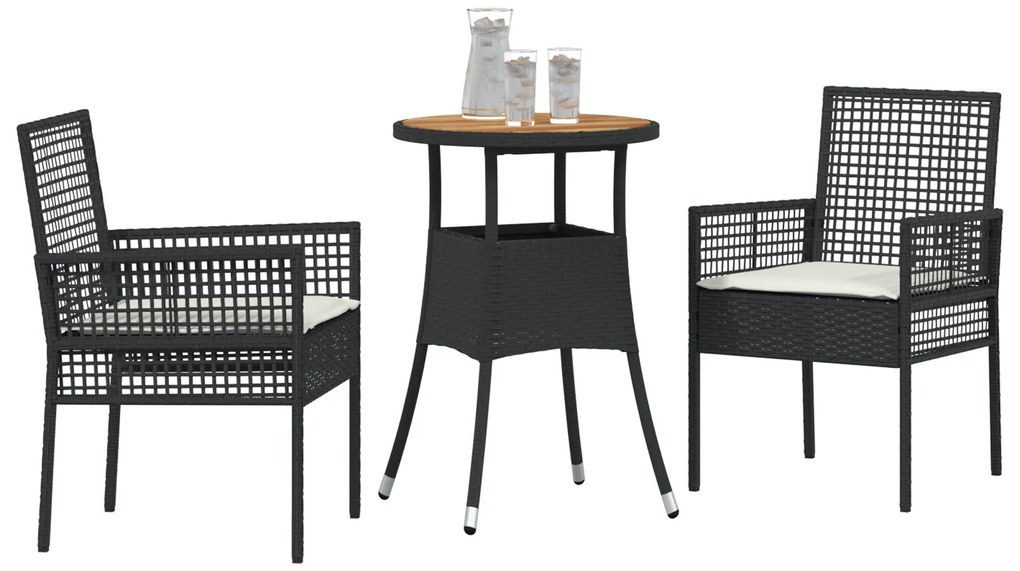 Set da pranzo da giardino 3 pezzi nero polyrattan