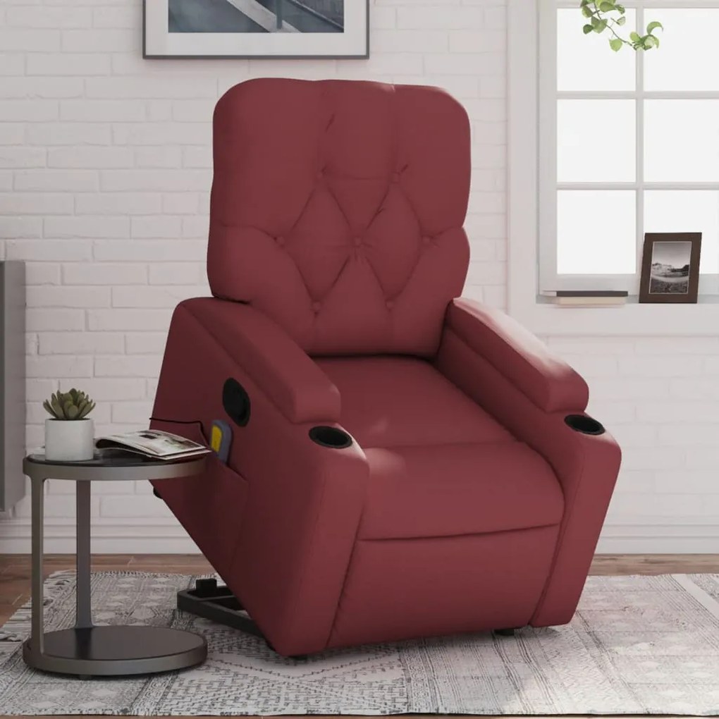 Poltrona Alzapersone Massaggi Reclinabile Rosso Vino Similpelle /