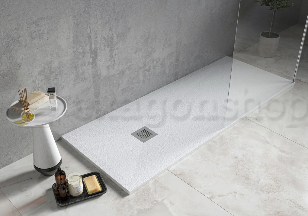 Desio Piatto Doccia 70x140 cm effetto pietra antibatterico da incasso appoggio sopraelevato in Solidstone Bianco