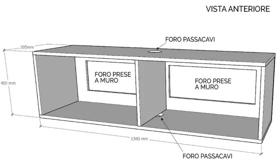 Pensile TV ribalta con foro passacavi Isoka 153 cm Noce